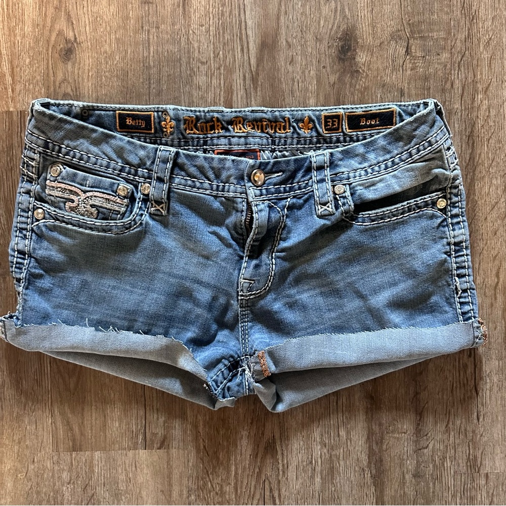 ROCK REVIVAL CUT DENIM SHORTS  (SIZE 33)
